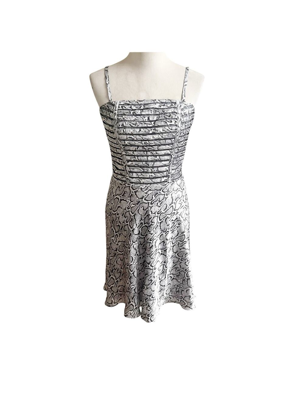 Cache Y2K Snakeprint Mini Skater Dress NWT Smocked Size 4 Satin Reptile Print